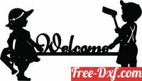 download Welcome sign cute girl and boy free ready for cut