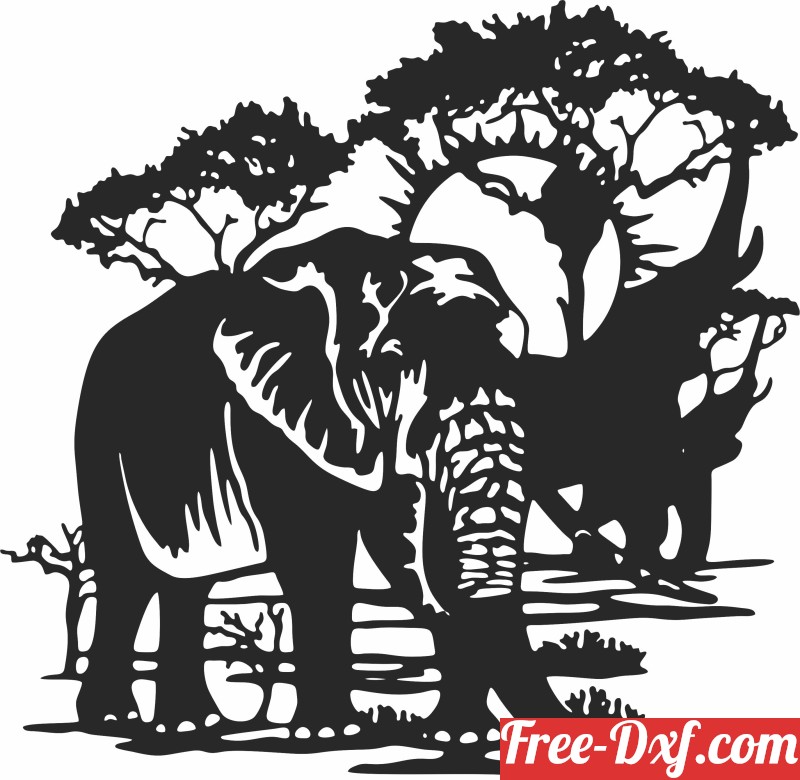 Download elephants forest scene aeEwM High quality free Dxf files