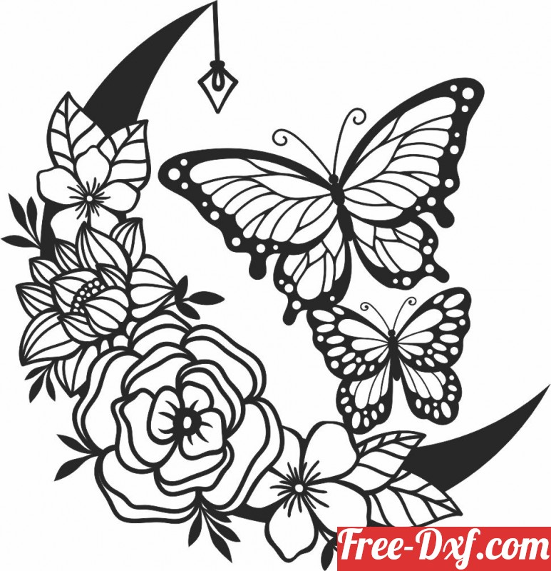 Download Butterfly flower moon decor svg asZkG High quality free