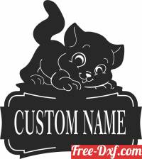download cute cat sign with custom name free ready for cut