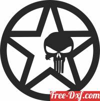 download star with Punisher skull sign free ready for cut