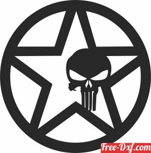 download star with Punisher skull sign free ready for cut