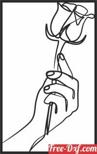 download one line Hand holding flower free ready for cut