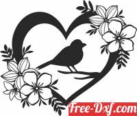 download floral Heart bird cliparts free ready for cut