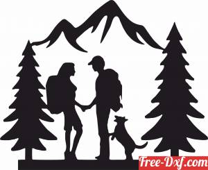download hiking scene couple with dog free ready for cut
