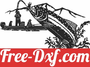 Fish fishing scene clipart