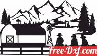 download Farm Scene Cowboy mountain scenery free ready for cut