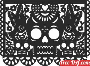 download skull wall art panel free ready for cut