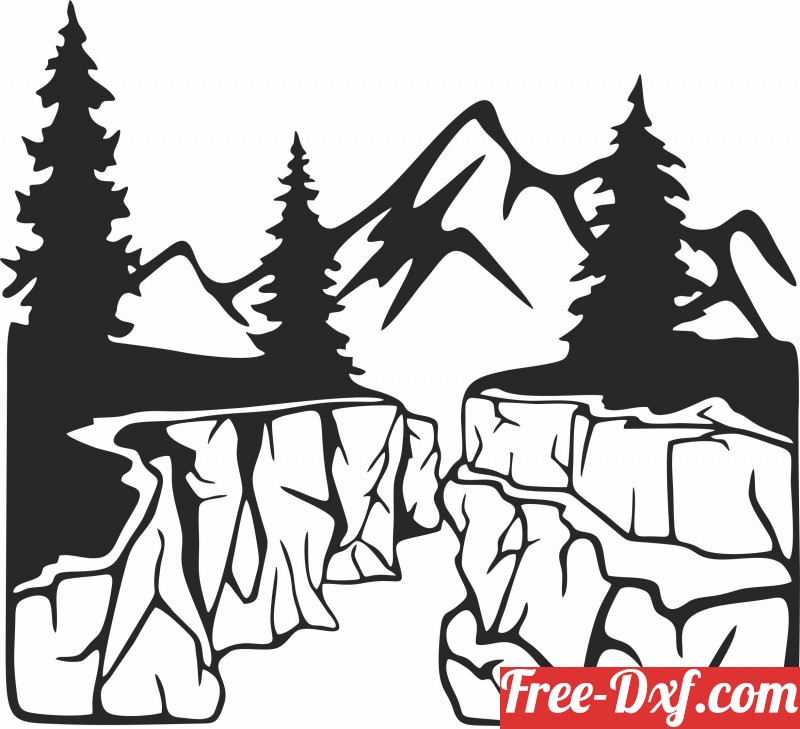 Download Mountain scene ePO9I High quality free Dxf files, Svg, C