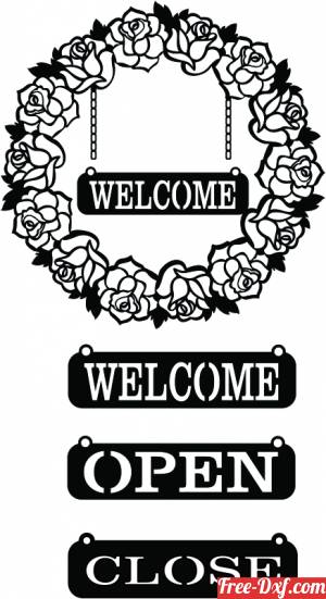 download floral wall welcome sign open close free ready for cut