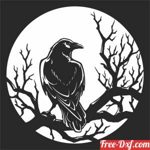 download Black Crow bird On A Tree Branch free ready for cut