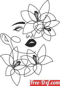 download One Line woman Face Wall Art free ready for cut