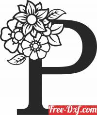 download Monogram Letter P with flowers free ready for cut