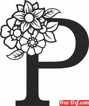 download Monogram Letter P with flowers free ready for cut