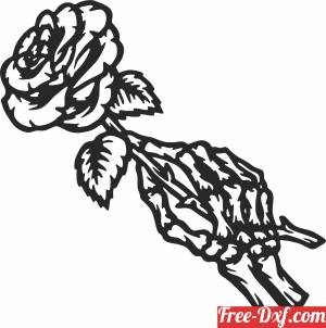 download skeleton hand holding a rose free ready for cut