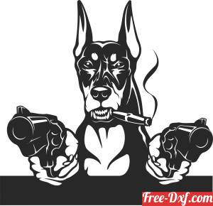 download Doberman with guns clipart free ready for cut