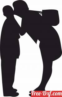 download family silhouette Mother kiss her son free ready for cut