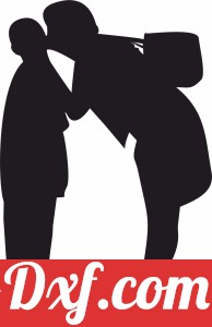 family silhouette Mother kiss her son