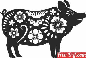 download porc with flowers clipart free ready for cut