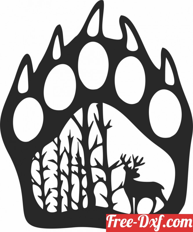 Download Bear paw with deer scene jFBRf High quality free Dxf fil