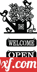 welcome open close sign Watering Can with flower and birds