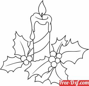 download Christmas Candle and Holly leaves free ready for cut