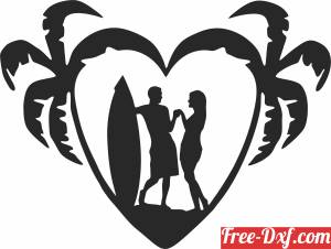 download couple surfer heart palm tree free ready for cut