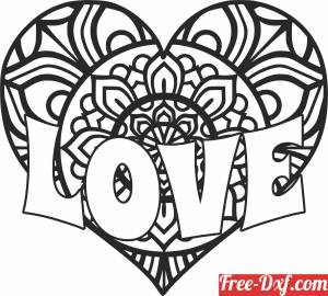 download Mandala love Hearts Valentine's Day free ready for cut