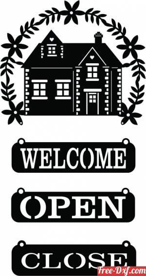 download house welcome sign open close store free ready for cut
