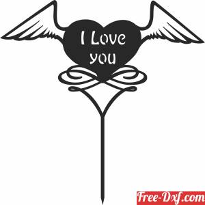 download I love you Heart wings love cake topper free ready for cut