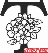 download Monogram Letter T with flowers free ready for cut