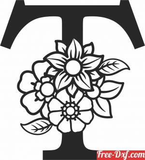 download Monogram Letter T with flowers free ready for cut