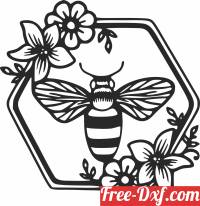 download bee on floral frame clipart free ready for cut