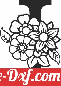 Monogram Letter I with flowers