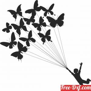 download Boy with butterflies wall art free ready for cut