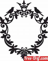 download Miror Frame floral design with bird free ready for cut
