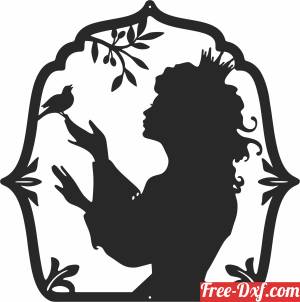 download princess with bird frame silhouette cliparts free ready for cut