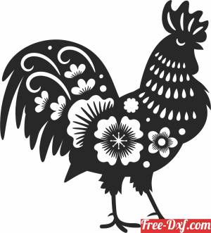 download rooster with flowers clipart free ready for cut