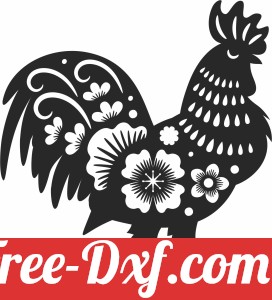 rooster with flowers clipart