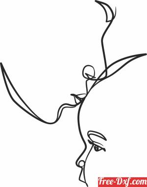 download one line woman face kiss baby art free ready for cut