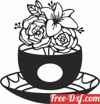 download flowers Tea cup wall decor free ready for cut