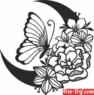 download butterfly on floral moon clipart free ready for cut