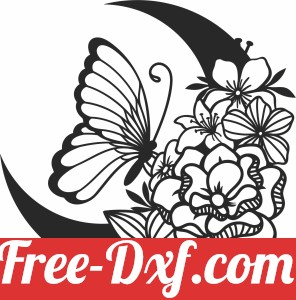 butterfly on floral moon clipart