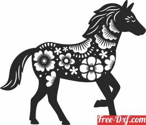 download horse with flowers clipart free ready for cut