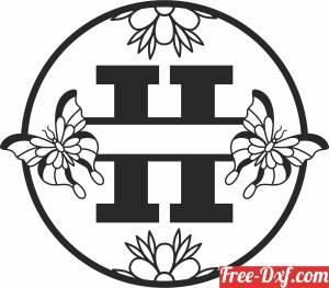 download Split monogram H with butterfly free ready for cut