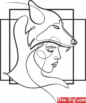 download one line girl with wolf headdress wall art free ready for cut
