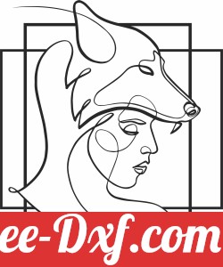 one line girl with wolf headdress wall art