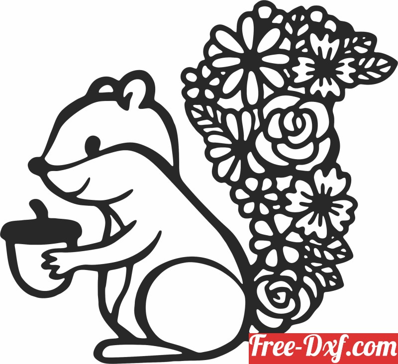 Download Floral squirrel qgMWK High quality free Dxf files, Svg,