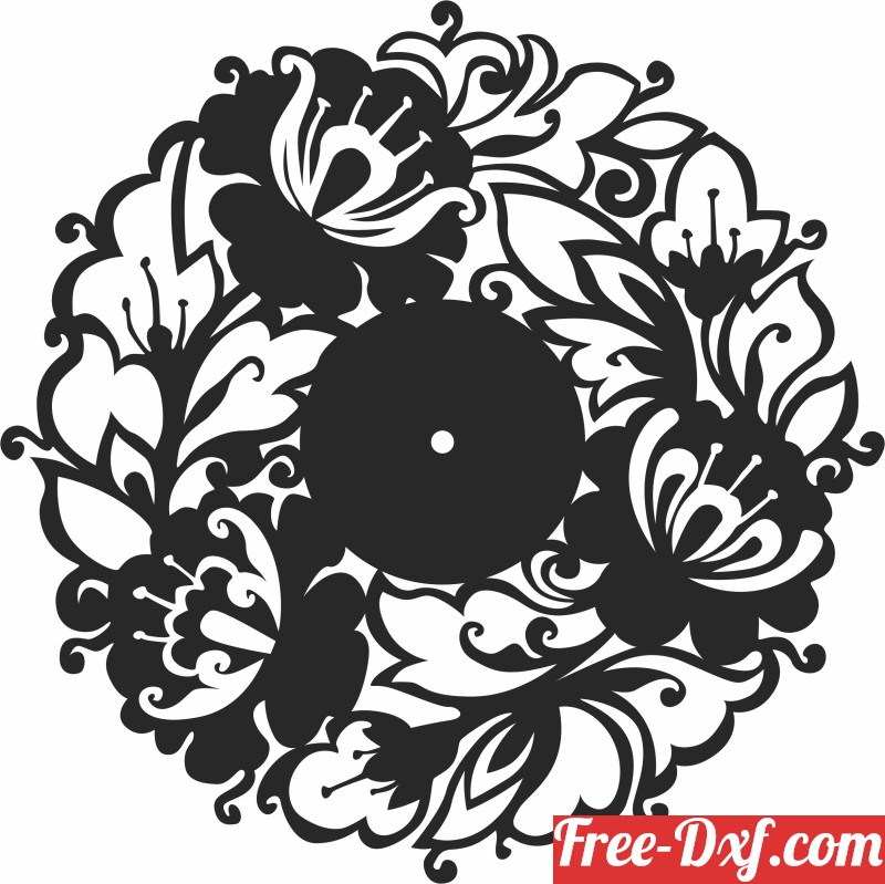 Download flowers wall clock dxf r60Ed High quality free