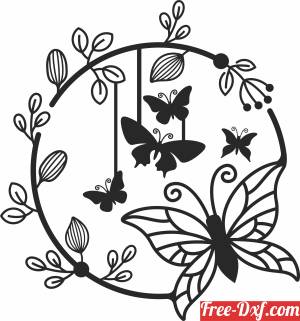 download butterflies wreath with flowers free ready for cut